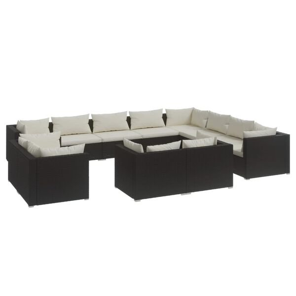 vidaXL 12-delige Loungeset met kussens poly rattan zwart