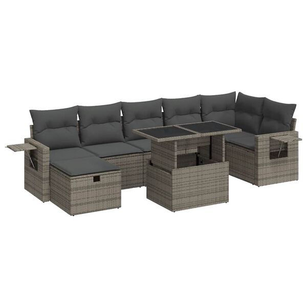 vidaXL 8-delige Loungeset met kussens poly rattan grijs