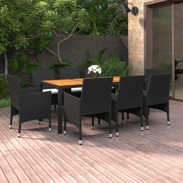 vidaXL 9-delige Tuinset poly rattan zwart