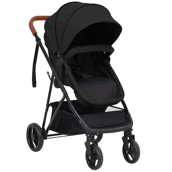 vidaXL Kinderwagen 3-in-1 staal antracietkleurig en zwart