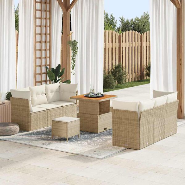 vidaXL Tuin Sofa Set met kussen 9 pcs Beige en Cr&egrave;me poly rattan
