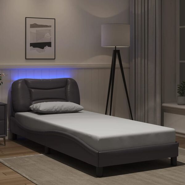 vidaXL Bedframe met LED zonder matras "Hvar" grijs 90x200 cm