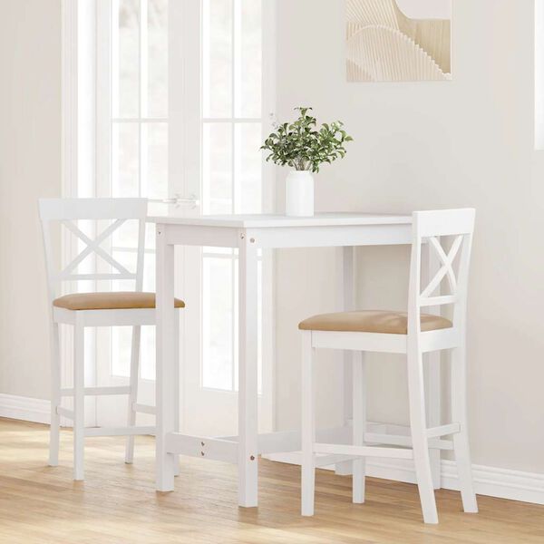 vidaXL Barkrukken met kussens 2 stuks wit massief hout rubber