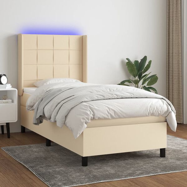 vidaXL Boxspring met matras en LED stof cr&egrave;mekleurig 100x200 cm