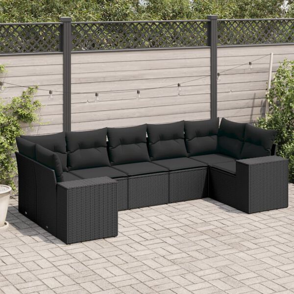 vidaXL 7-delige Loungeset met kussens poly rattan zwart