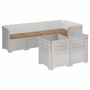 vidaXL 7-Persoons Tuinbank met Kussens Rieten Look PP Wit