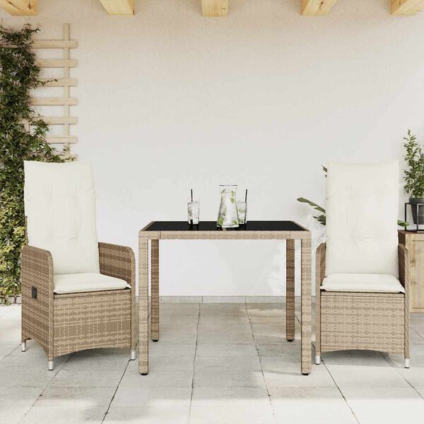 vidaXL 5-delige Bistroset met kussens poly rattan beige