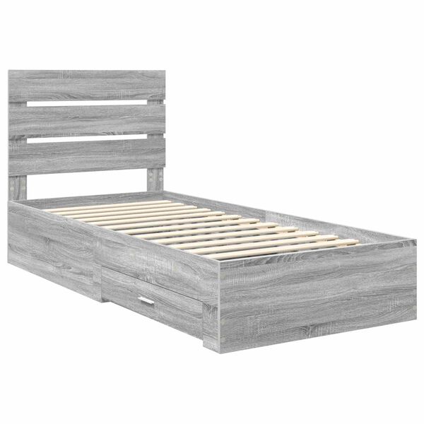 vidaXL Bedframe Grijs Sonoma en Zilver 75 x 190 cm Bewerkt hout