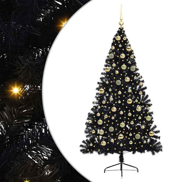 vidaXL Kunstmatig Voorverlicht Kerstboom met 300 LED Zwart 180 cm PVC