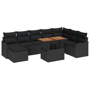 vidaXL Tuin Sofa Set 9 pcs Zwart Poly rattan en gepoedercoat staal