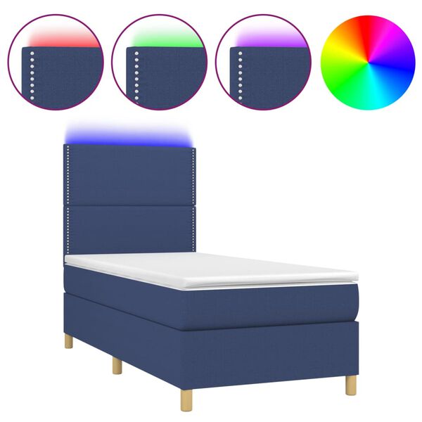 vidaXL Boxspring met matras en LED stof blauw 90x190 cm