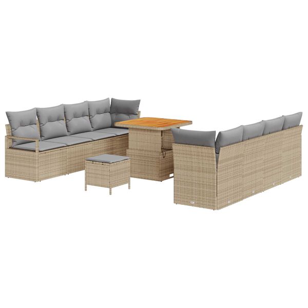 vidaXL Tuin Sofa Set met kussen 11 pcs Beige Poly riet