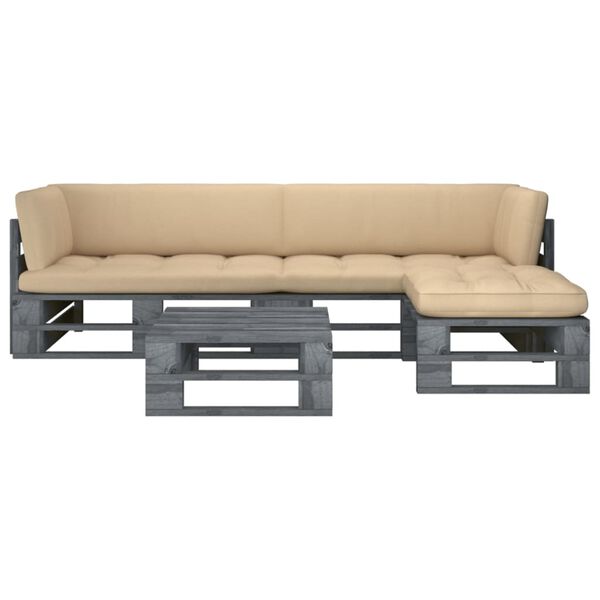 vidaXL 4-delige Loungeset pallet met kussens grijs geïmpregneerd hout