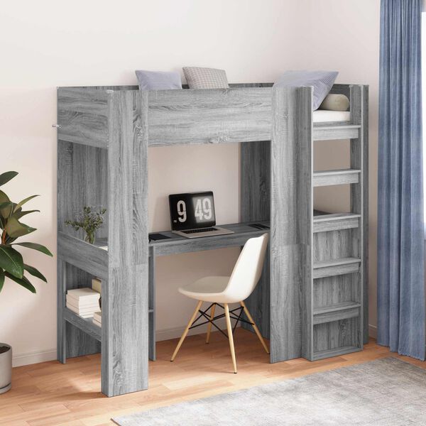 vidaXL Loft Bedframe met Bureau Grijs Sonoma 75 x 190 cm Bewerkt hout