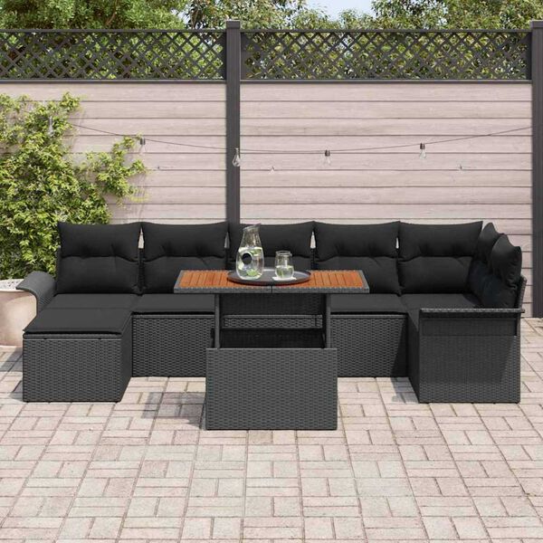 vidaXL Tuin Sofa Set met opslag 8 pcs Zwart Poly riet