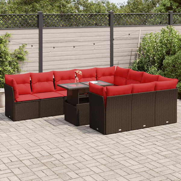 vidaXL 11-delige Loungeset met kussens poly rattan acacia bruin