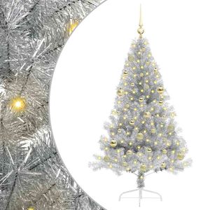 vidaXL Kunstmatig Voorverlicht Kerstboom met 150 LED Zilver 150 cm PET