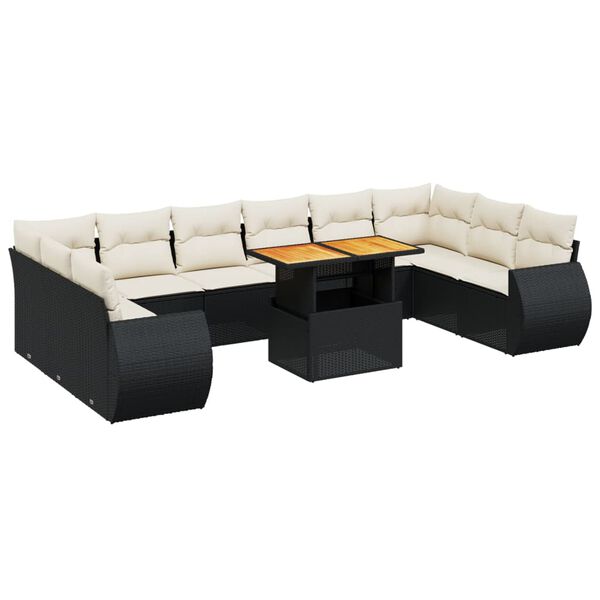 vidaXL 11-delige Loungeset met kussens poly rattan zwart