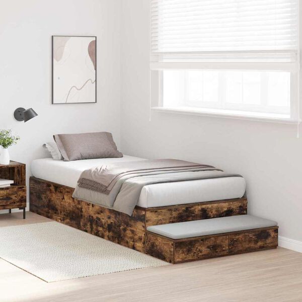 vidaXL Opbergbedframe met lade Gerookt eiken 75 cm Bewerkt hout