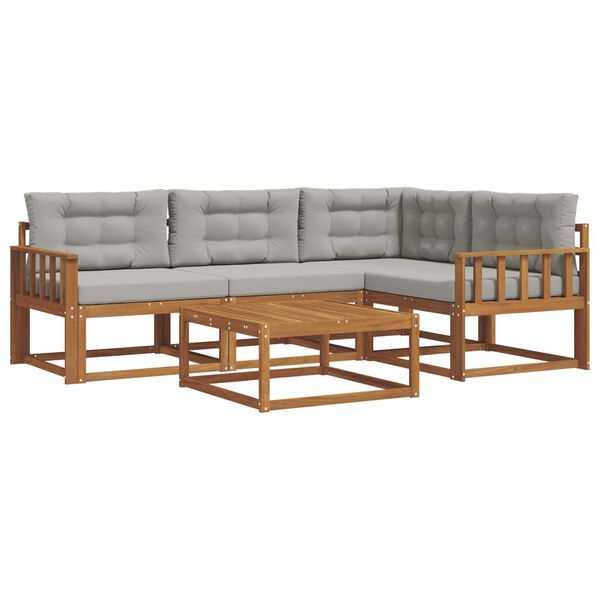 vidaXL Buiten bankenset met kussen 5 pcs Natuurlijk en Lichtgrijs