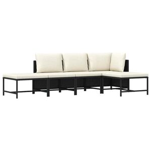 vidaXL 5-delige Loungeset met kussens poly rattan zwart