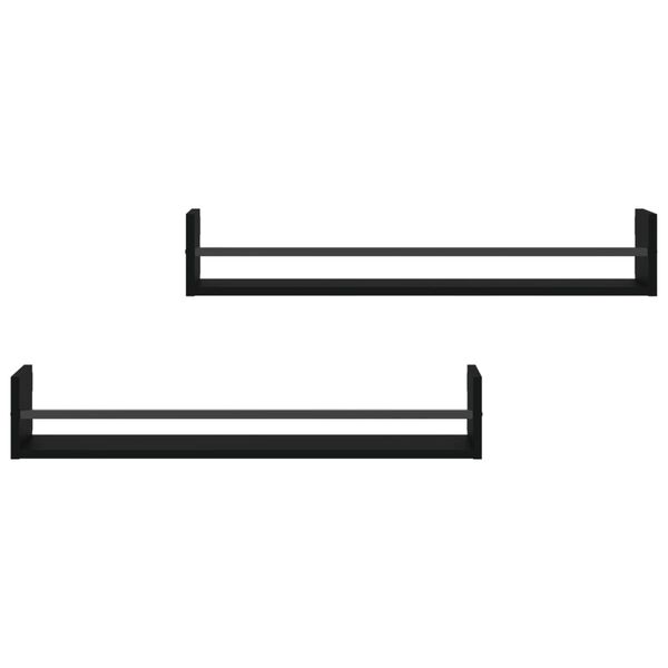 vidaXL Wandschappen met stangen 2 st 80x16x14 cm zwart