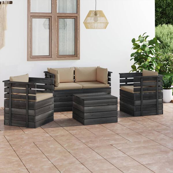 vidaXL 5-delige Loungeset met kussens pallet massief grenenhout