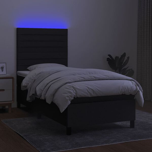 vidaXL Boxspring met matras en LED stof zwart 90x200 cm