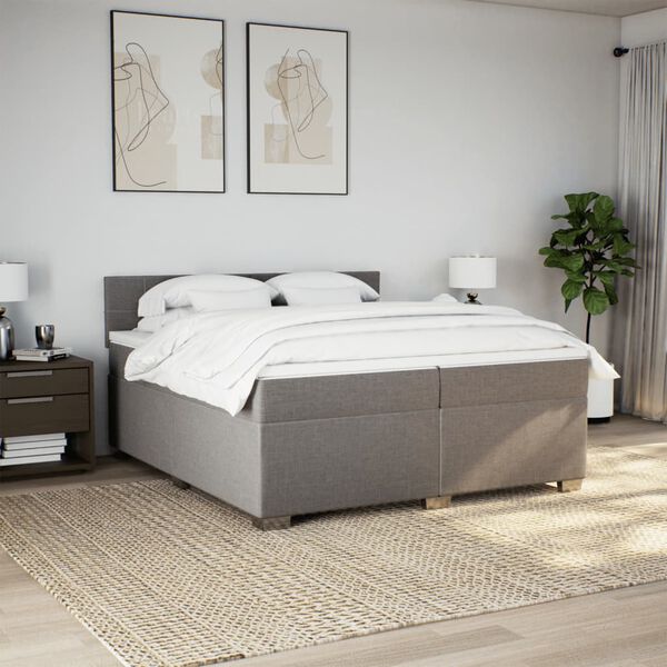 vidaXL Boxspring met matras stof taupe 200x200 cm