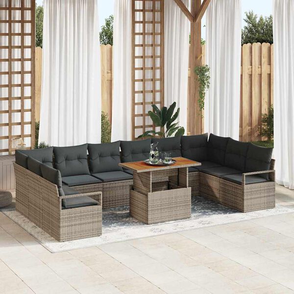 vidaXL Tuin Sofa Set met kussen met kussen 11 pcs Grijs en Bruin
