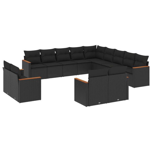 vidaXL 13-delige Loungeset met kussens poly rattan zwart