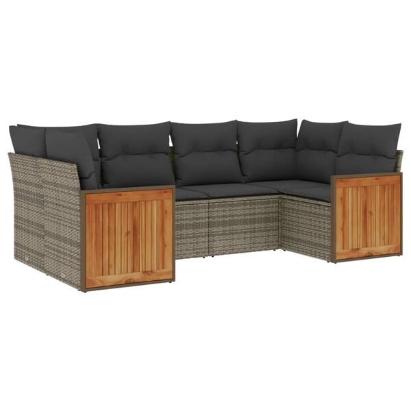 vidaXL 6-delige Loungeset met kussens poly rattan grijs