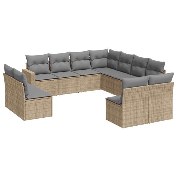 vidaXL 11-delige Tuinset met kussens poly rattan beige