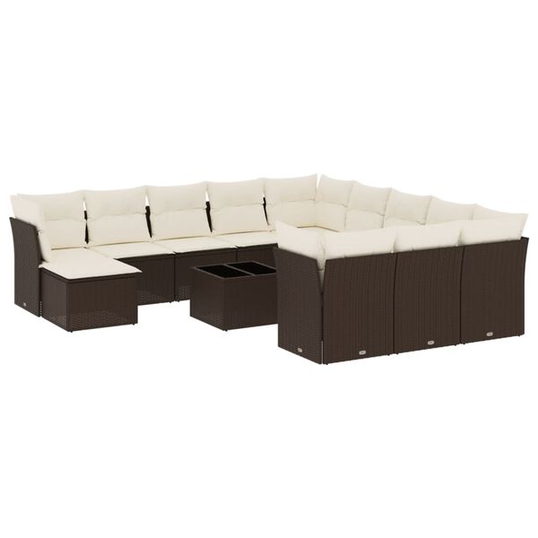 vidaXL 13-delige Loungeset met kussens poly rattan bruin
