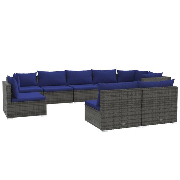 vidaXL 9-delige Loungeset met kussens poly rattan grijs