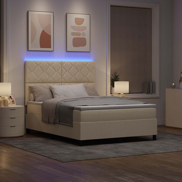 vidaXL Boxspring bed met matras met LED Cr&egrave;me 160 x 200 cm Stof
