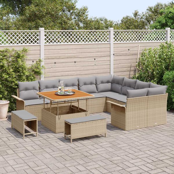 vidaXL Tuinbankenset met kussen 12 pcs Beige poly rattan