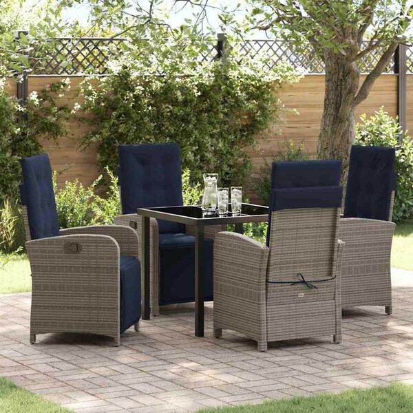 vidaXL Tuin eettafelset met kussen 5 pcs Grijs poly rattan
