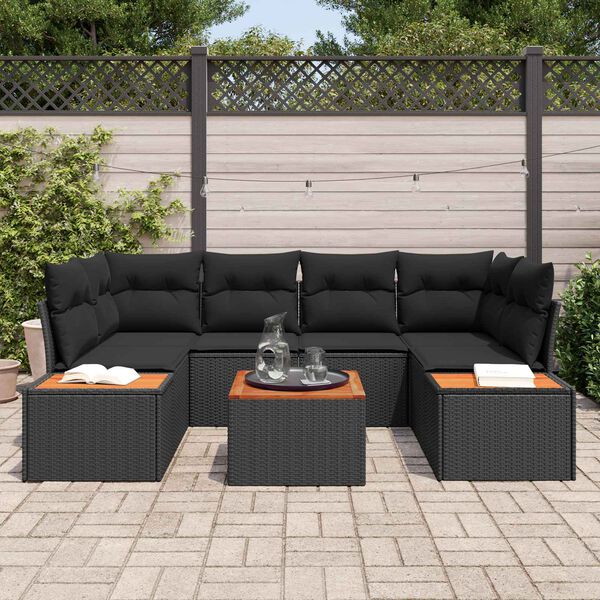 vidaXL Tuin Sofa Set met kussen met opslag 6 pcs Zwart Poly riet