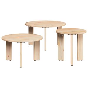 vidaXL Salontafel 3 pcs Naturel Massief grenenhout