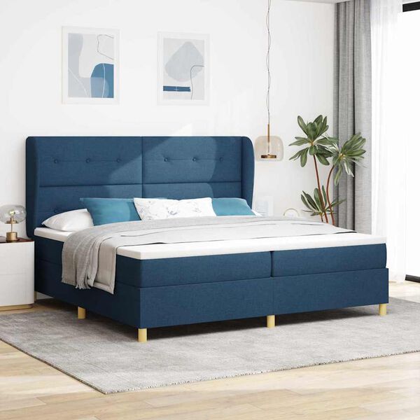 vidaXL Boxspringbed met Matras Donkergrijs 90x190 cm Blauw Stof