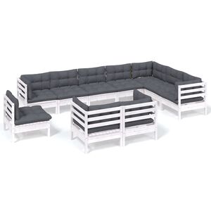 vidaXL 10-delige Loungeset met kussens massief grenenhout wit