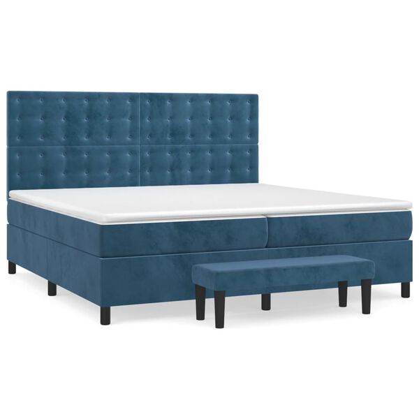 vidaXL Boxspring met matras fluweel donkerblauw 200x200 cm