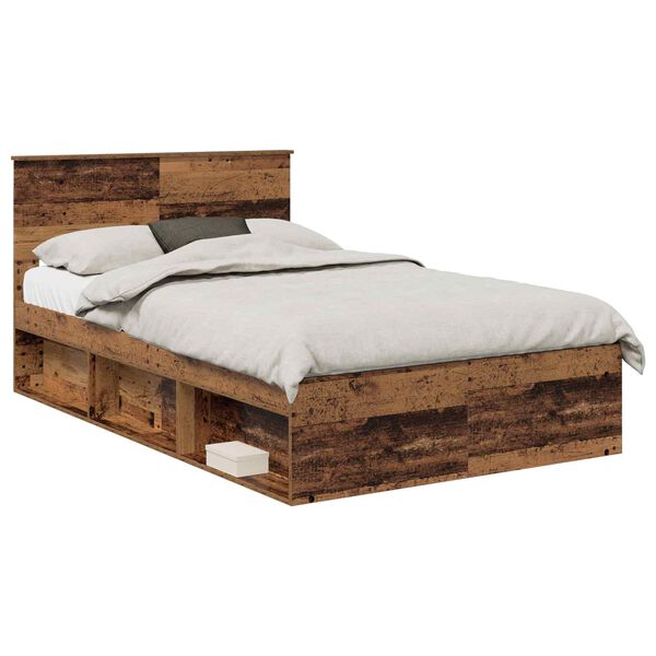 vidaXL Bedframe met hoofdeinde Oudhout 120 x 200 cm Bewerkt hout