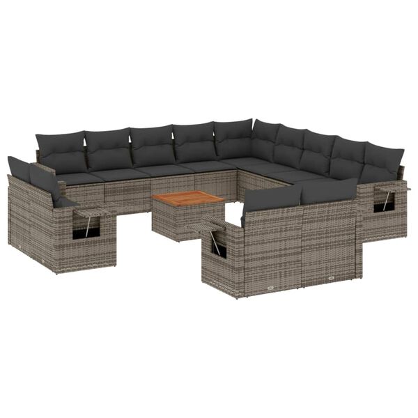 vidaXL 14-delige Loungeset met kussens poly rattan grijs