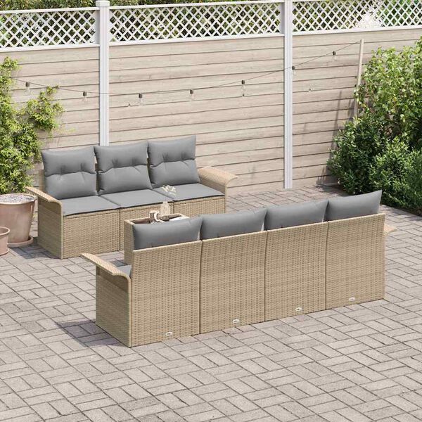 vidaXL Tuin Sofa Set met kussen 8 pcs Beige poly rattan