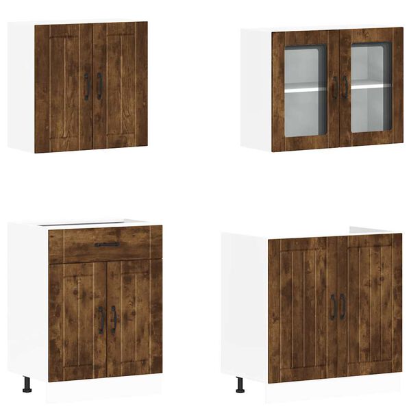 vidaXL 4-delige Keukenkastenset Lucca bewerkt hout gerookt eiken