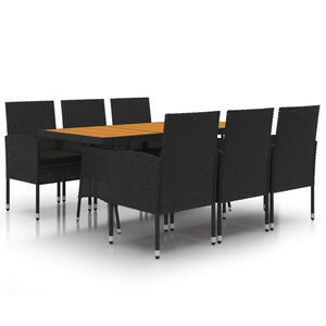 vidaXL 7-delige Tuinset poly rattan zwart