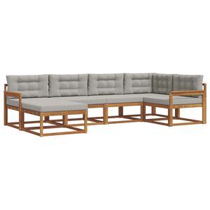 vidaXL Buiten bankenset met kussen 6 pcs Natuurlijk en Lichtgrijs