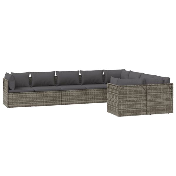 vidaXL 9-delige Loungeset met kussens poly rattan grijs